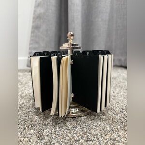 Pottery Barn Silver Plated Spinning Carousel Address File/Rolodex